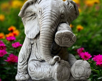 Sitting elephant figurine Outdoor animal ornament Stone elephant for Garden decor Concrete elephant Statue for yard Cement elephant gift