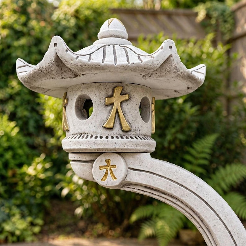Stone Japanese Lantern Sculpture Outdoor Pagoda Statue Concrete Rankei ...