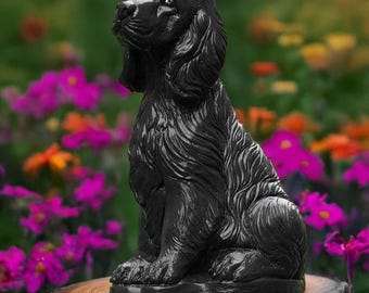 Estatua de Spaniel negro para jardín, figura de mascota de hormigón, monumento para perro, cachorro de piedra para exterior, decoración de patio, escultura de guardián sentado, regalo para amantes de los perros