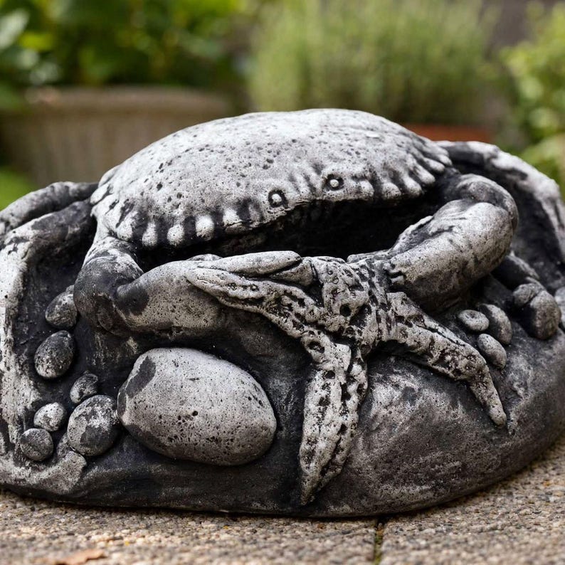 Concrete Crab With Starfish Statue Cement Coastal Garden Decor Handmade ...