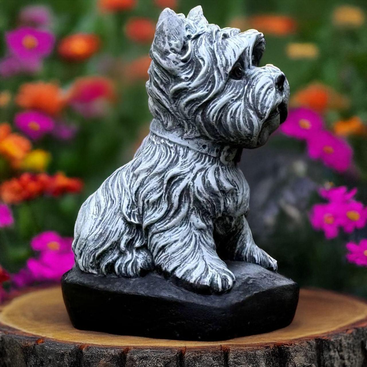 Concrete Yorkie Statue Dog Memorial Figurine Cute Yorkshire