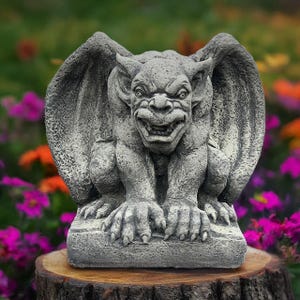 Concrete gargoyle statue Stone gothic sculpture Cement guardian figurine Outdoor garden decor Gremlin yard ornament Gargoyle lover gift