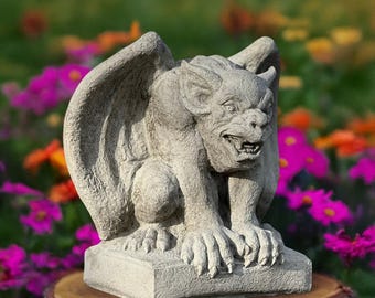 Stone gargoyle statue Concrete gothic figurine Cement garden guardian sculpture Outdoor yard decor Mythical gremlin Gift for gargoyle lovers