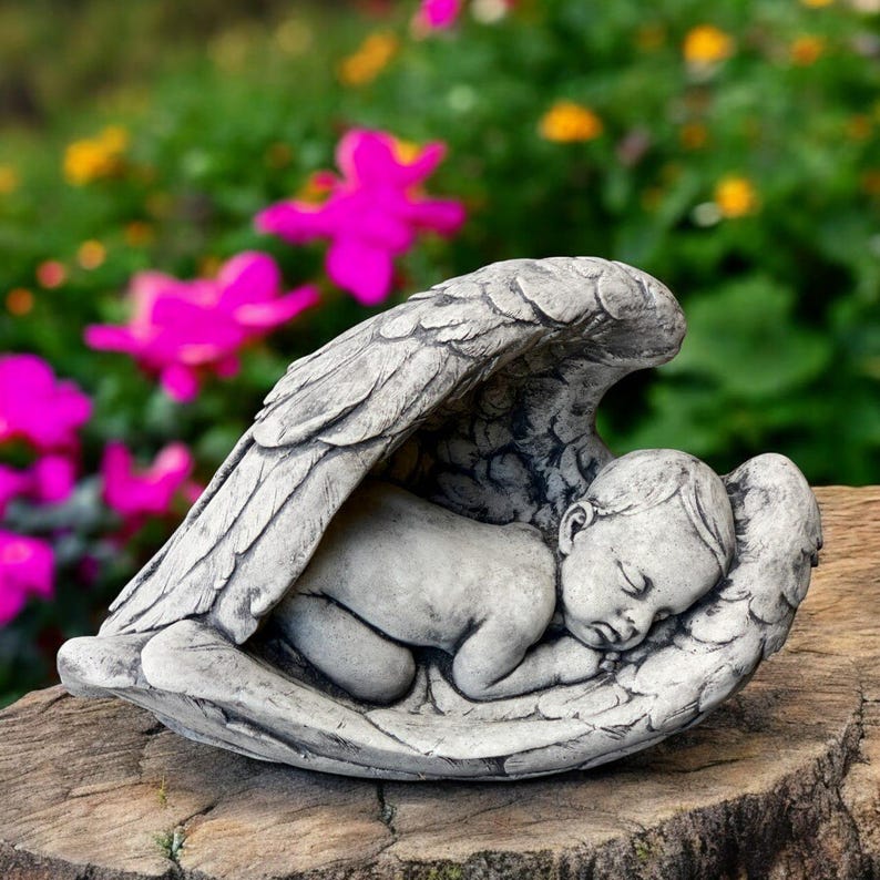 Concrete Baby Angel Statue Stone Cherub Figurine Lying Angel Garden ...