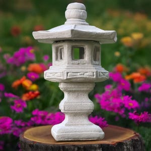 Stone garden lantern Japanese pagoda sculpture Outdoor zen decor Meditation statue Concrete asian ornament Spiritual yard light Asian gift