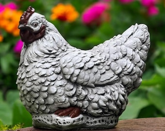 Estatua de pollo blanco de hormigón Figura de gallina de granja Escultura de pájaro de jardín Decoración de granja de piedra Adorno de patio al aire libre Regalo para amantes de los pollos