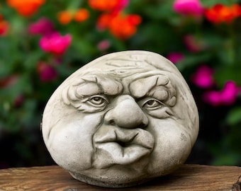 Concrete evil face statue Stone monster sculpture Gothic garden ornament Outdoor decor Cement face Creepy yard art Halloween gift idea