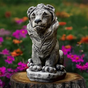 Massive lion king statue Gothic lion sculpture Stone sitting lion figurine Handmade lion ornament Outdoor lion decoration Lion lover gift