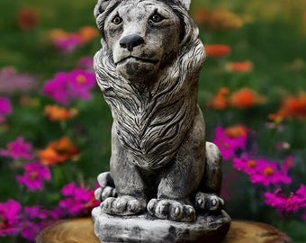 Massive lion king statue Gothic lion sculpture Stone sitting lion figurine Handmade lion ornament Outdoor lion decoration Lion lover gift