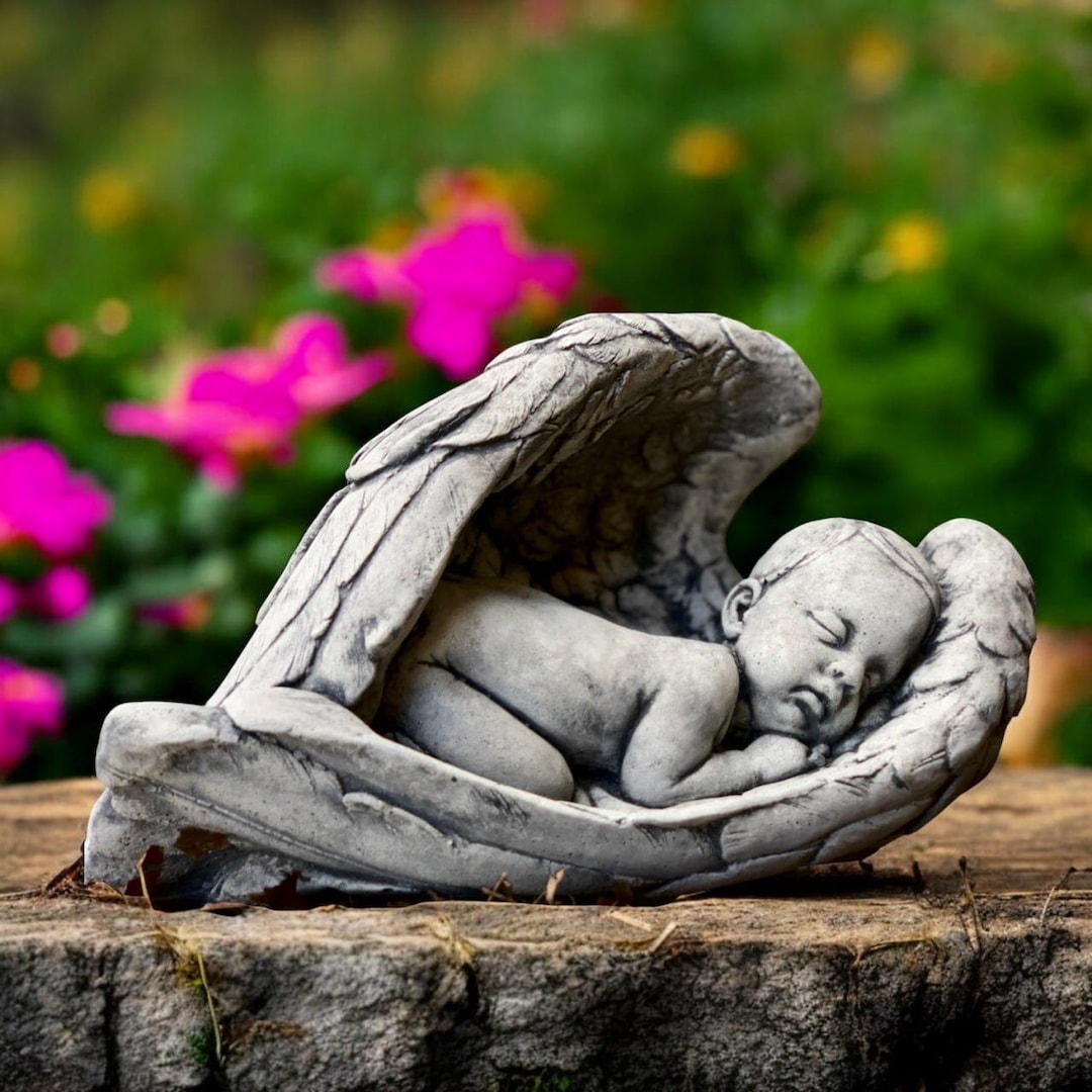 Concrete Baby Angel Statue Stone Cherub Figurine Lying Angel Garden ...