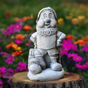 Concrete football gnome statue Garden concrete gnome with ball Hand-poured yard ornament Outdoor sports gnome decoration Gnome lover gift