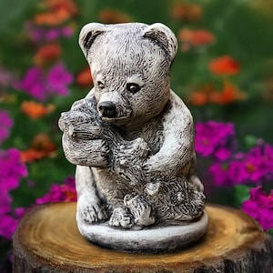 Cute bear statue Concrete bear sculpture Cement bear figurine Handmade bear decoration Bear lover gift Bear patio ornament Animal ornament