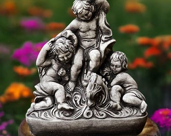 Cement angels statue Concrete cherub sculpture Stone angel decoration Baroque cherub garden figurine Handmade angel art Cherub lover gift