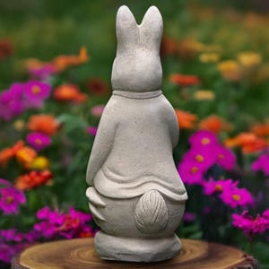 Estatua única de conejo blanco Escultura de Peter Rabbit de hormigón Figura de animal para exteriores Adorno de conejo de piedra Conejo hecho a mano Arte conmemorativo de mascotas imagen 10