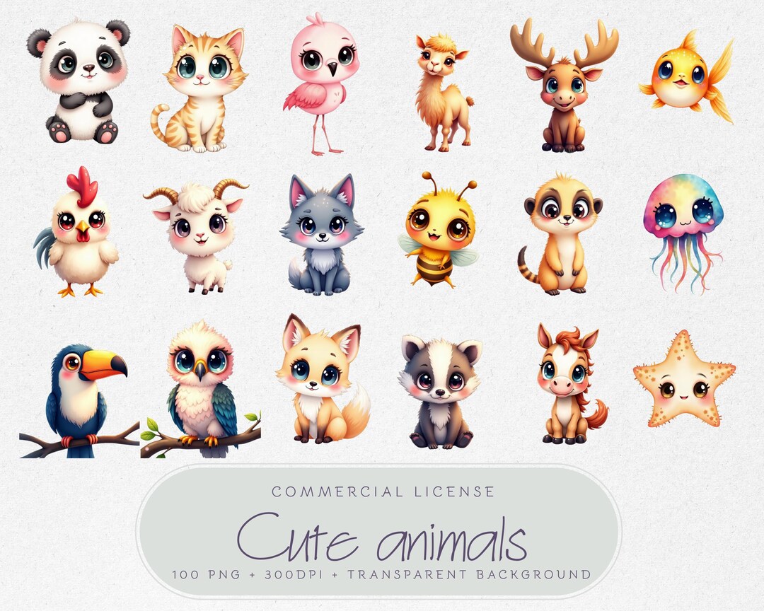 Chibi Baby Animal Clipart Bundle, 100+ Kawaii Animals, Nursery Clipart ...