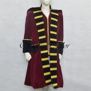Maroon Velvet Captain Hook Frock Coat: Steampunk Pirate Costume
