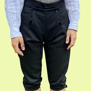 Breeches Of Revolutionary War in Black Wool Colonial Breeches, British Military Breeches, Regency Dress Breeches, Histrionic Men Breeches