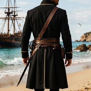 Pirate Captain Coat, Men’s Pirate Coat, Black Pirate Coat, Pirate Jacket Men, Buccaneer Coat, 18th Century Coat, Pirate Captain Jacket, Historical Pirate Coat, Gothic Pirate Coat, Renaissance Pirate, LARP Pirate Costume, Naval Officer Coat, Black Long Coat, Pirate Cosplay Coat, Buccaneer Costume, Historical Costume, Pirate Festival Outfit, Renaissance Costume, Gothic Long Jacket, Pirate Reenactment back view