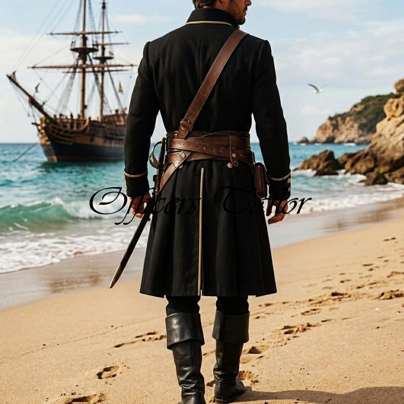 Pirate Captain Coat, Men’s Pirate Coat, Black Pirate Coat, Pirate Jacket Men, Buccaneer Coat, 18th Century Coat, Pirate Captain Jacket, Historical Pirate Coat, Gothic Pirate Coat, Renaissance Pirate, LARP Pirate Costume, Naval Officer Coat, Black Long Coat, Pirate Cosplay Coat, Buccaneer Costume, Historical Costume, Pirate Festival Outfit, Renaissance Costume, Gothic Long Jacket, Pirate Reenactment back