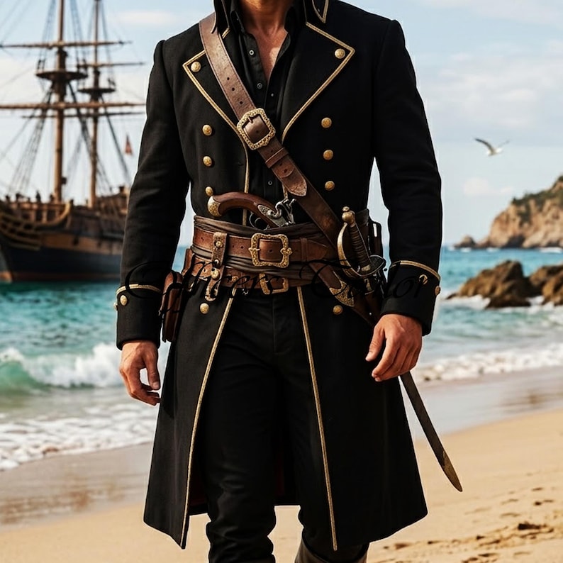 Pirate Captain Coat, Men’s Pirate Coat, Black Pirate Coat, Pirate Jacket Men, Buccaneer Coat, 18th Century Coat, Pirate Captain Jacket, Historical Pirate Coat, Gothic Pirate Coat, Renaissance Pirate, LARP Pirate Costume, Naval Officer Coat, Black Long Coat, Pirate Cosplay Coat, Buccaneer Costume, Historical Costume, Pirate Festival Outfit, Renaissance Costume, Gothic Long Jacket, Pirate Reenactment