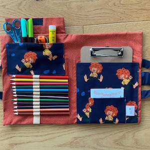 Petit sac de peinture pour enfants Pumuckl avec presse-papiers, chemise à dessin, chemise à dessin cousue à la main, trousse à crayons, sac en tissu pour peindre en déplacement, Meister Eder