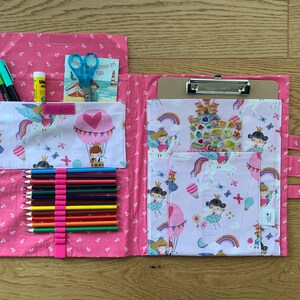 Grand sac de peinture pour enfants Princess, y compris presse-papiers pour DIN A4, dossier de peinture, dossier de dessin cousu à la main, sac à crayons, sac en tissu, peinture en déplacement
