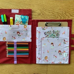 Grand sac de peinture pour enfants Princesse Fée incl. Presse-papiers pour DIN A4, dossier de peinture, dossier de dessin cousu à la main, sac en tissu, peinture en déplacement
