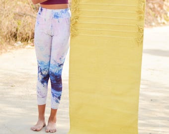 Handgjord yogamatta i ekologisk bomull, miljövänlig yogamatta i örtbomull, stretchmatta, resevänlig, boho yogamatta för meditation, bomull