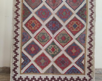8x10 ft Large Kilim Rug, , Handmade Kilim Dhurrie Rug, , Oriental, Indian Traditional, Geometric,Motifs, Handwoven Wool and Jute Rug