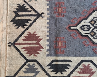 Wool Jute Kilim Rug, Home Decor Rugs, Coustme Size Wool Rug, Vintage Area Rug, Boho Decor Rug, Handmade Wool Jute Rug