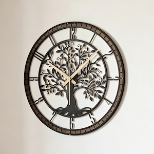 Hammered Bronze Wall Clock, Industrial Clock Gift,Metal Tree Clock,Wood Clock Gift, Black Tree of Life Clock, Nature Symbol Clock,Home Decor