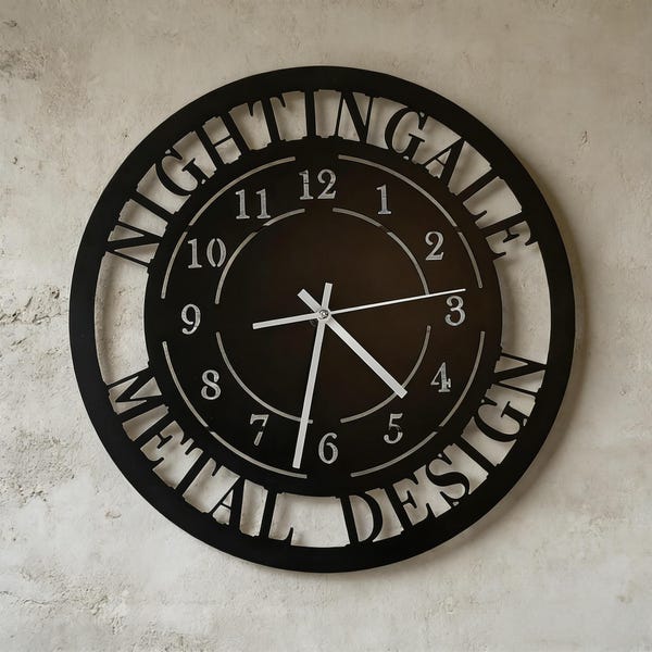 Modern Design Personalized Metal Wall Clock,Customized Text Top and Bottom,Gift for Business Owner,Housewarming Gift,Wedding Present,Gift