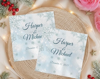 Custom Wedding Napkins Personalized Snowflake Winter Wonderland Wedding Decor Ice Blue Holiday Party Favor Personalized Paper Napkins Gift