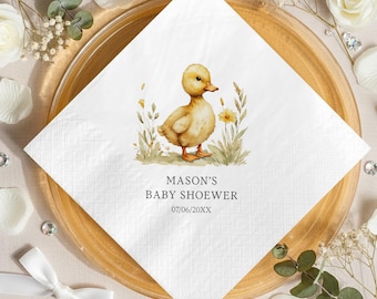 Custom Duck Baby Shower Napkins Personalized Baby Shower Decorations Yellow Duckling Paper Napkins Little Duck Party Supplies Gift