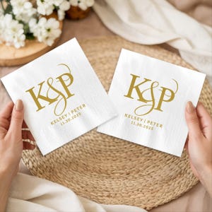 Personalized Wedding Napkins with Initials – Custom Wedding Cocktail Napkins with Names & Date, Elegant Reception Decor