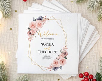 Custom Wedding Napkins | Floral Geometric, Personalized Reception Decor