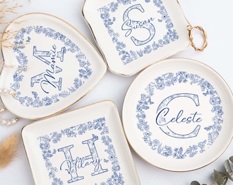 Aangepaste vergrendelde ringschotel, gepersonaliseerd huwelijkscadeau voor stel, blauwe strik toileringschotel, girly sieradenschotel, cadeau voor haar, verlovingscadeau,