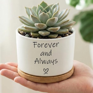 Ceramiczna doniczka z napisem „Forever And Always”, kwiaty lawendy, mała doniczka do wnętrz na półkę, dekoracja biurka, prezent dla pary