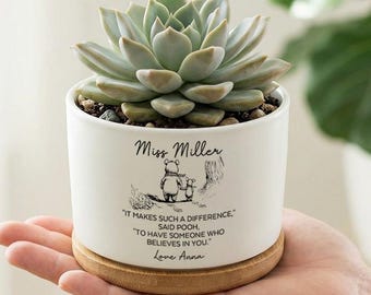 Maceta personalizada para profesores, regalo de agradecimiento para profesores, decoración de agradecimiento para el aula, regalo de planta con cita personalizada