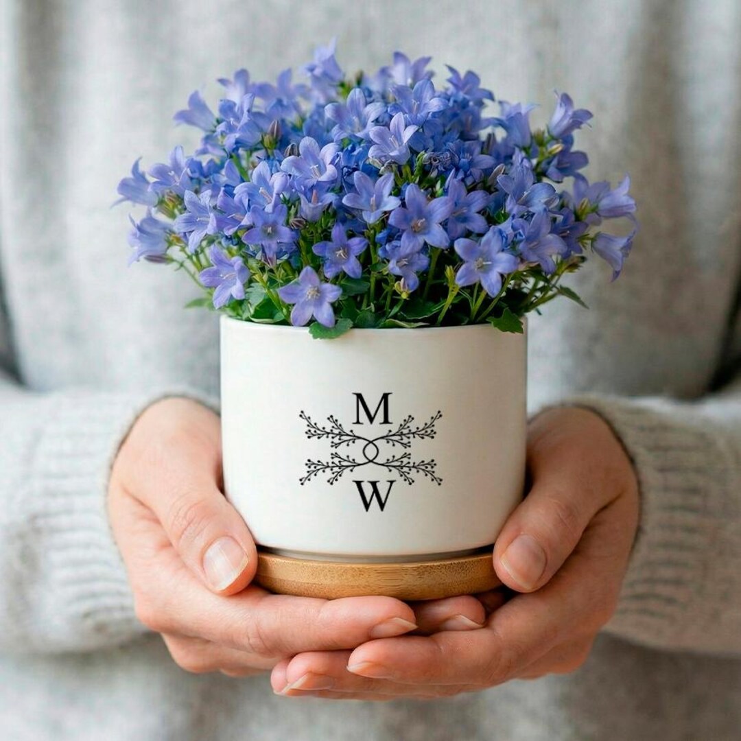 Personalized Succulent Planter Pot, Minimalist Initial Monogram Design ...