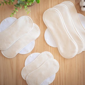 Reusable Cloth Menstrual Pads Set &#39;Unbleached Organic Cotton & Bamboo&#39;, Leakproof Washable Sanitary Towels for Period Flow, Incontinence