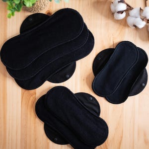 Reusable Cloth Menstrual Pads Set Bamboo with Black Wings, Leakproof Washable Sanitary Towels for Light & Heavy Period Flow, Incontinence