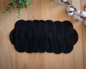 Reusable Daily Cloth Panty Liner (NOT Waterproof); 7-pack Organic Cotton with Black Wings (2 sizes) Washable Pad for Regular Women Discharge