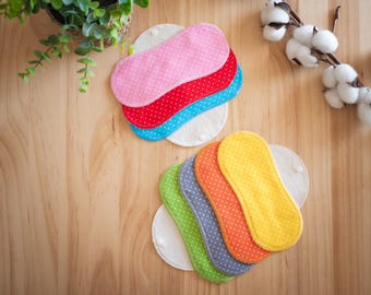 Reusable Daily Cloth Panty Liner (NOT Waterproof); 7-pack Cotton 'Dots' (Size S) for Women; Light Washable Cloth Pads for Regular Discharge