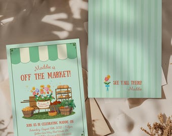 Invito per addio al nubilato Off the Market, invito per addio al nubilato, invito per il mercato agricolo, invito per addio al nubilato She's Off the Market Flower Shop
