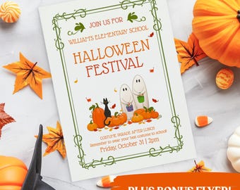 Editable School Halloween Festival Invitation and Flyer: Canva Template (Digital Download) Trick or Treat Party Invite