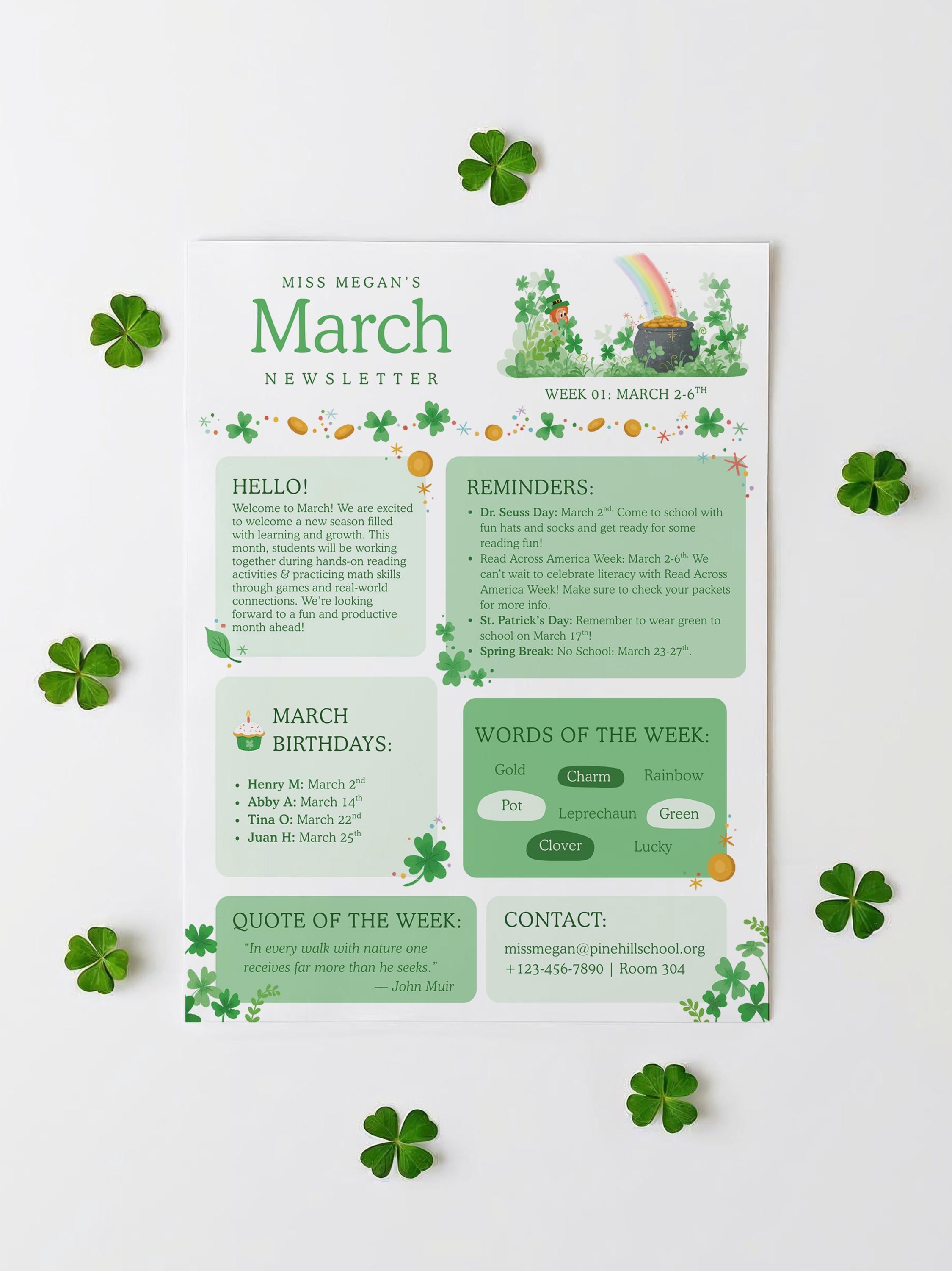 Classroom March Monthly Newsletter Canva Template | Editable Teacher ...