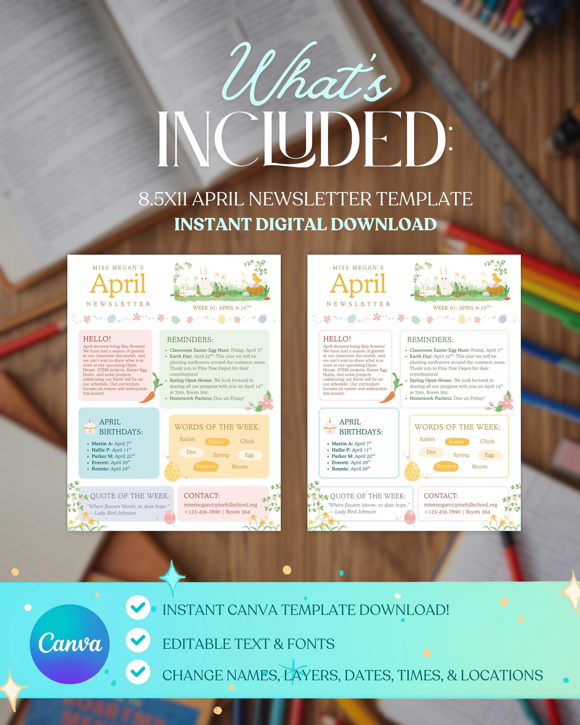 Classroom April Monthly Newsletter Canva Template | Editable Teacher ...