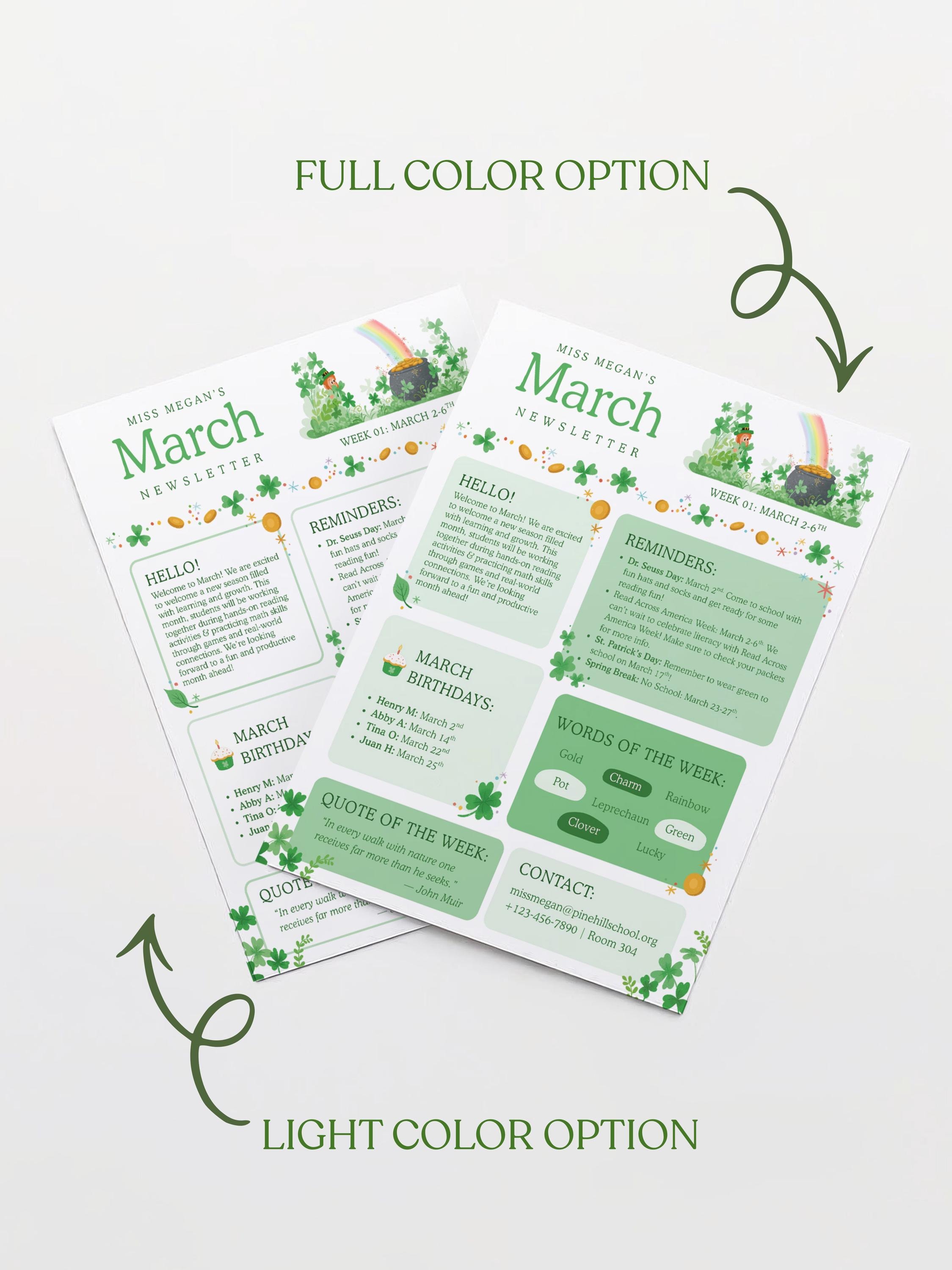 Classroom March Monthly Newsletter Canva Template | Editable Teacher ...