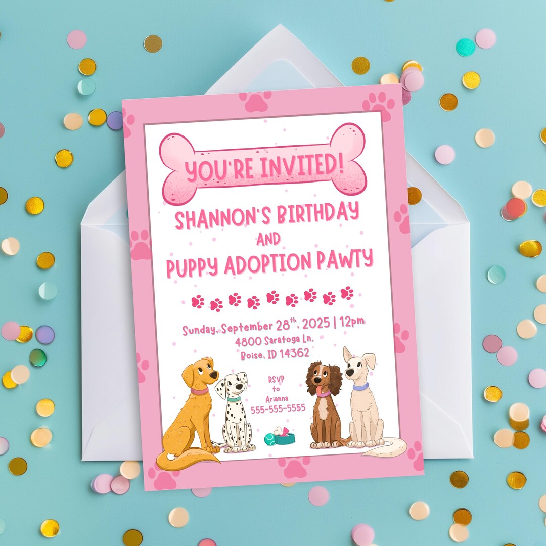 Puppy Adoption Party Invite Editable Template Dog Party Invite Puppy ...